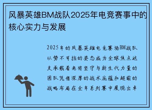 风暴英雄BM战队2025年电竞赛事中的核心实力与发展