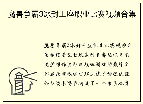 魔兽争霸3冰封王座职业比赛视频合集